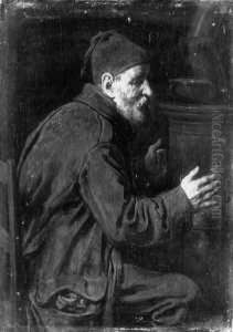 Ein Alter Mann Sich Am Ofen Warmend. by Friedrich V. Malheim Friedlaender