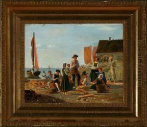 Fishermen Gathered Around The Catch Of The Day by Julius Friedlaender