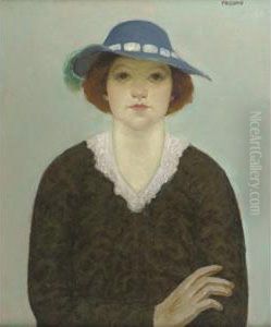 Portrait Of A Young Woman In A Blue Hat by Arnold Aaron Friedman
