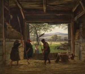 Beim Dreschen by Gustav Adolf Friedrich