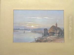 North American River Scene, Watercolour And Body Colour