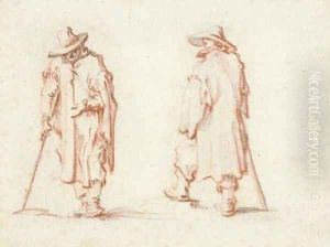Two men in hats and long coats by Jacques Callot