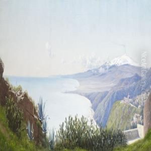 Scenery From Taormina Onsicily With Etna In The Background by Hans Gabriel Friis
