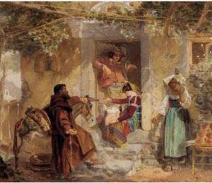 An Italian Peasant Family By The Cottage Door by Alfred Downing Fripp
