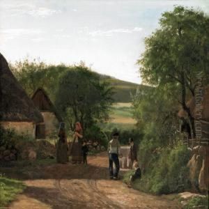 A Village Scenerywith Figures by Johan Didrik Frisch