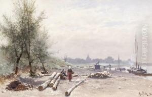 Holzarbeiter Am Flussufer by Max Fritz
