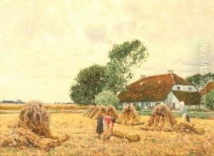 Feldarbeiter Beimeinholen Von Getreidegarben by Wilhelm Fritzel