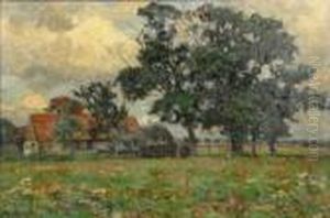 The Stockumer Farmyard. Idyllic View Over The Summerly Fields On The Farmyards. by Wilhelm Fritzel