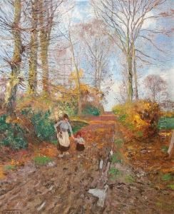 A Woman And A Child In The Forest by Wilhelm Fritzel