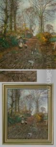 "reisigsammlerin Mit Kind" In Herbstlicher Landschaft by Wilhelm Fritzel