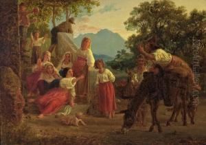 Italian Scenery With Figures by Lorenz Frolich