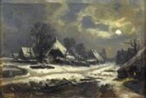 Mondbeschienenes Dorf Im Winter by Otto Frolicher
