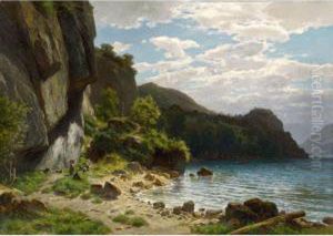 Goatherd With Flock At The Lakeside