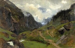 Gebirgspartie Mit Bach Und Chalets