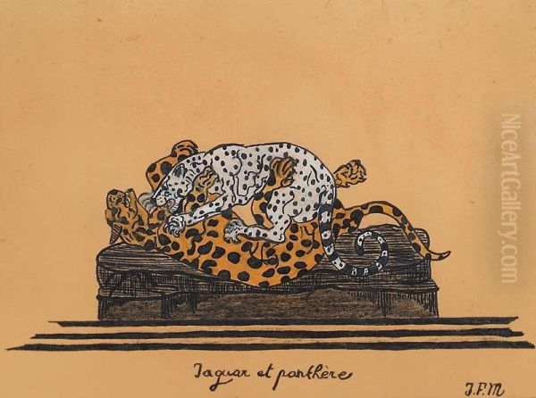 Jaguar Et Panthere Se Battant - view 1