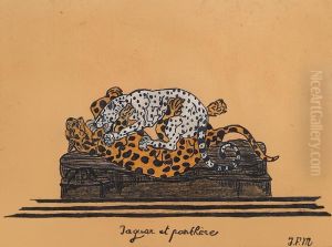 Jaguar Et Panthere Se Battant by Jacques Froment-Meurice