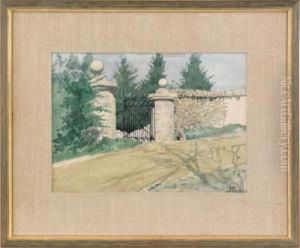 Landscape With Stone Wall And Gate Landscape With Stone Wall And Gate