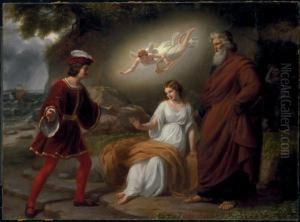 The Meeting Of Ferdinand And
Miranda With Prospero, From William Shakespeare's The Tempest by William Edward Frost