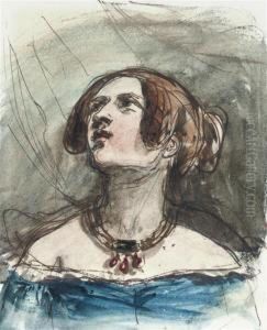 A Portrait Of A Lady, Bust-length, In A Blue Dress A Portrait Of A Lady, Bust-length, In A Blue Dress