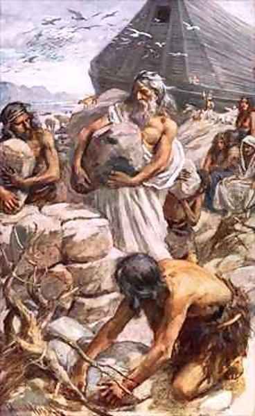 Noah building his altar - view 1