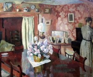 Interior Scene, Lady Beside A Piano