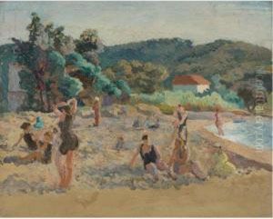 Beach At St. Tropez With Bathers