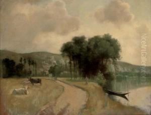 River Scene, Punt In A Stream