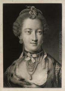 A Fashionable Lady, With A Pearl
 Necklace And Pearl Diadem Supporting A Scroll And Spray Of Flowers, 
From 
Life-sized Heads by Thomas Frye