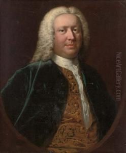 Portrait Of Henry Crispe Of 
Catton (b.1687), Bust-length, In A Blue Velvet Coat And Gold Embroidered
 Waist-coat, Feigned Oval