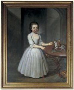 Portrait Of A Young Girl,
Wearing A Grey Satin Dress, By An Elaborate Roccoco Table With Toy
Soldiers by Thomas Frye