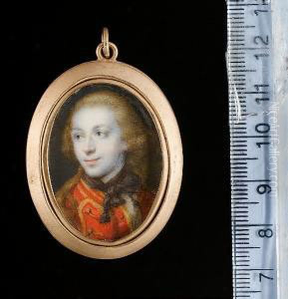 An Officer, Wearing Gold-trimmed
Scarlet Coat With Epaulette And Loosely Tied Black Cravat - view 1