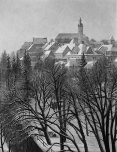 "blick Auf Dachau Im Winter". Sign.
 Ol Auf Karton. 64 X 50 Cm. Rahmen by Otto Fuchs