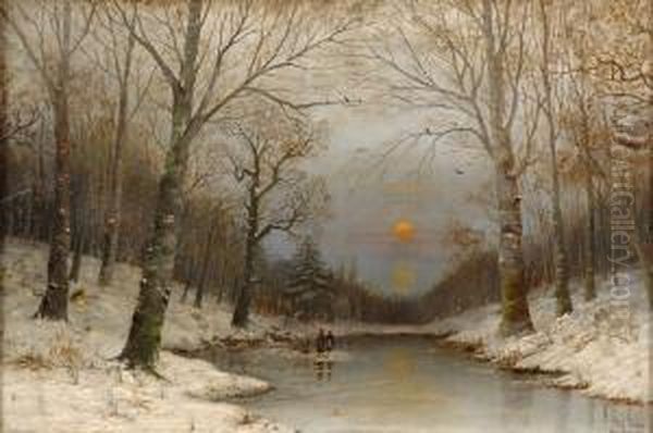 Winterliche Fluslandschaft Mit Landvolk. - view 1