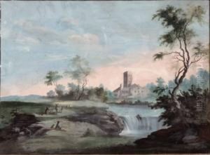 Idealandschaft Mit Schloss Und Hirtenstaffage by Friedrich Heinrich Fuger