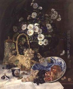 Still life with Flowers and Fruit by Eugene Henri Cauchois