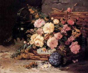 Floral Still Life Of Spring And Autumn by Eugene Henri Cauchois