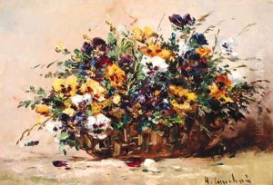 A Basket of Pansies by Eugene Henri Cauchois