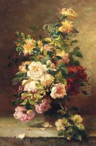 Roses In A Vase On A Stone Ledge