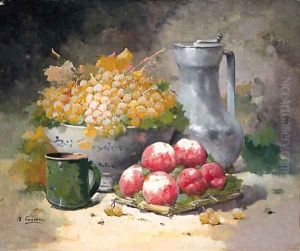 Grapes in a Bowl with Peaches and a pewter Jug by Eugene Henri Cauchois