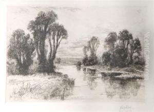Showing A Wetlands Landscape Scene In A Giltwood Frame by John Fullwood