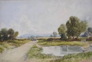 Summer Landscape With Cart And Buggy by John Fullwood