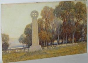 Sheep Grazing By A Celtic Cross