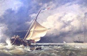A Dutch Beurtman aground on the Terschelling Sands or In the North Sea after a Snowstorm, 1865 by Edward William Cooke