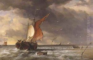 A Dutch Galliot aground on a sandbank on the Bies Bosch, 1878 by Edward William Cooke