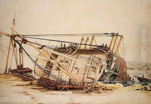 A Beached Brig by Edward William Cooke