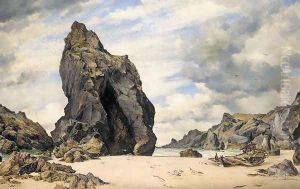 Steeple Rock, Kynance Cove, Lizard, Cornwall, Low Water by Edward William Cooke