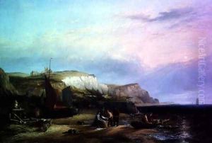 Dutch Pincks Unloading their catch off Egmond Aan Zee by Edward William Cooke