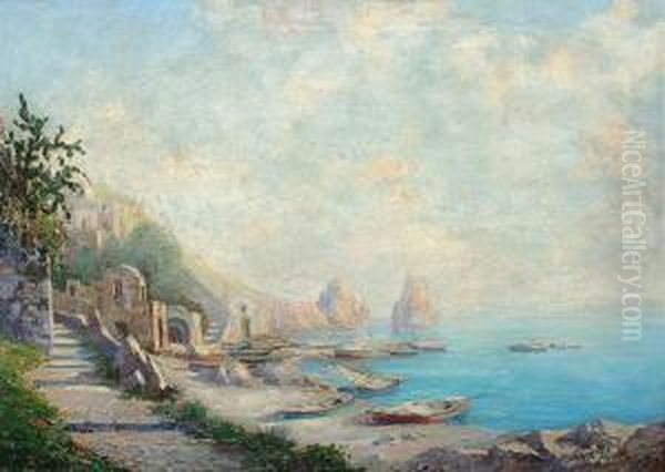Capri: Strandmotiv Mit Treppe Und 'faraglioni' - view 1