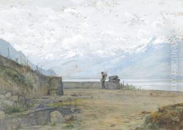 Ansicht Des Genfersees Mit Weinreben Und Knabe - view 1