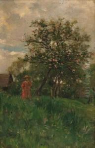 Dame En Promenade Au Vergerfleuri by Francois Furet